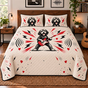 Rock Guitar Doodle Goldendoodle Quilt Set, front Goldendoodle bedroom view