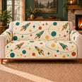 Rocket Orbit Links Sofa Cover, Retro Space Decor, Gift for Rocket Fans