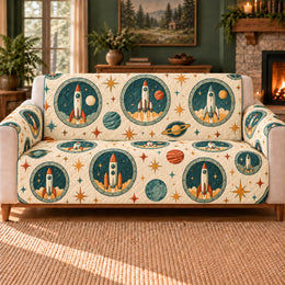Rocket Window Arcade Sofa Cover, Retro Space Decor, Gift for Rocket Fans