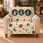 Rocket Window Frieze sofa cover on a beige armchair
