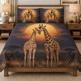 Romantic Giraffe Couple Sunset Quilt Set