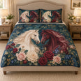 Romantic Horse Rose Floral Quilt Set