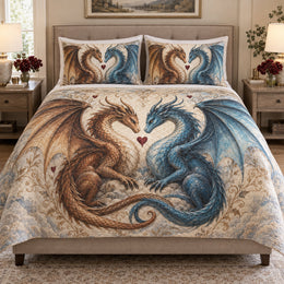 Romantic Twin Dragon Love Quilt Set