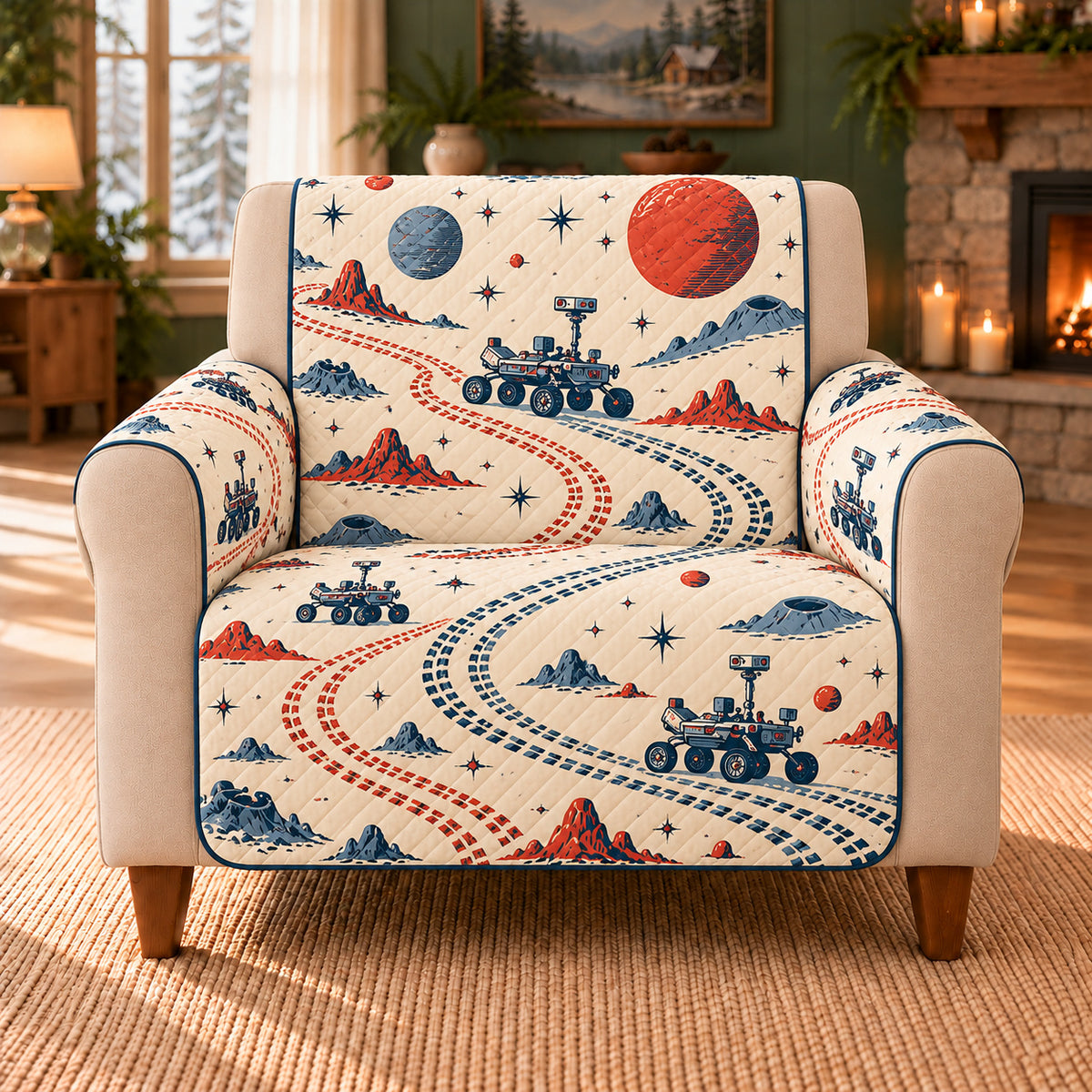 Rover Track Weave sofa cover on a beige armchair