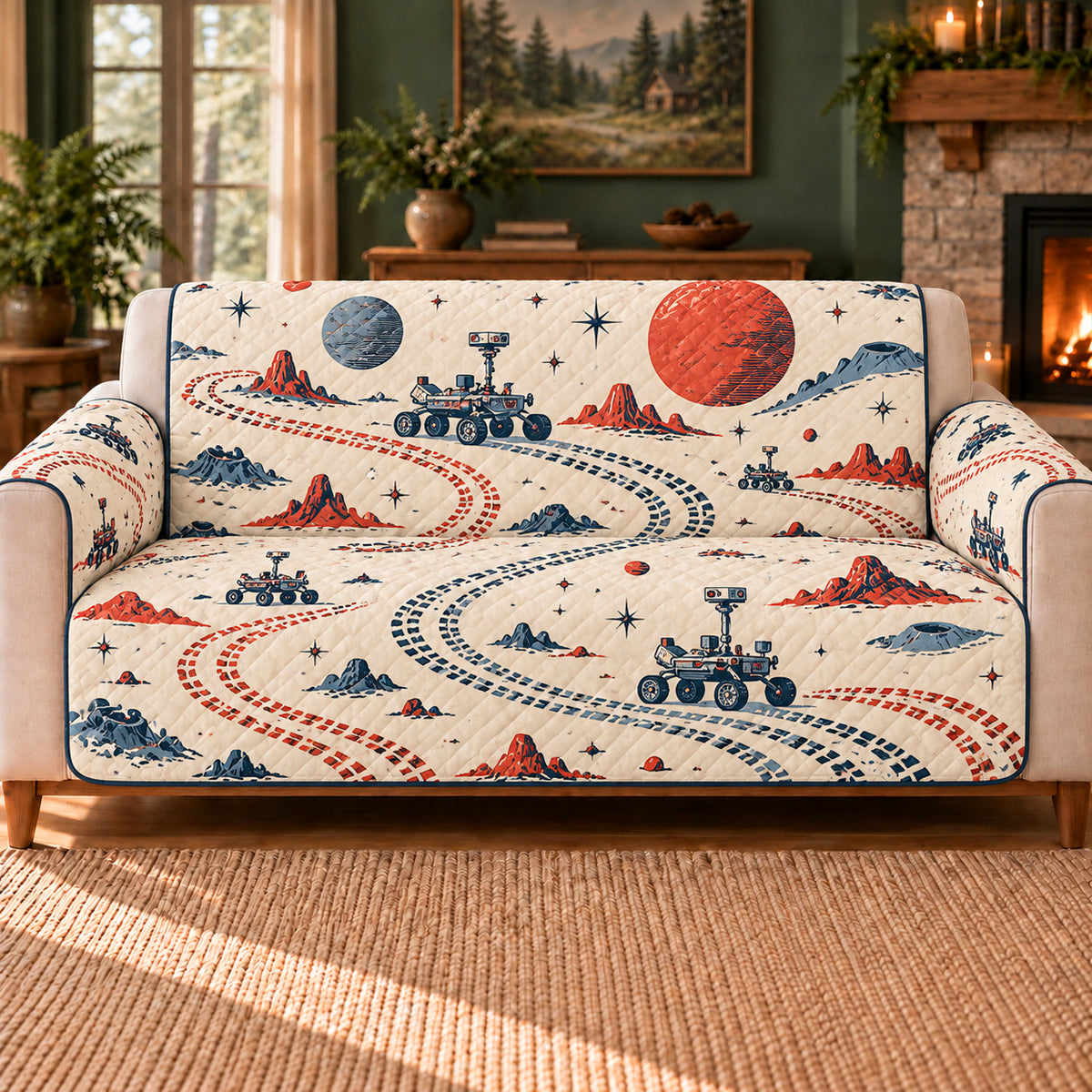 Rover Track Weave sofa cover on a beige sofa