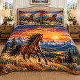 Running Horse Sunset Quilt Set, Western Bedding Gift for Horse Lovers
