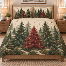 Rustic Christmas Tree Forest Quilt Set