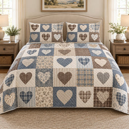 Rustic Patchwork Heart Quilt Set, Farmhouse Gift for Country Decor Fans