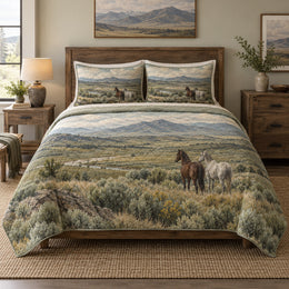 Sage Open Range Horse Open Landscape Quilt Set