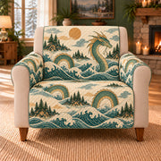 Sea Serpent Wave Loops sofa cover on a beige armchair