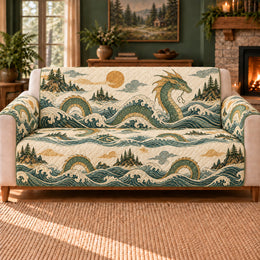 Sea Serpent Wave Loops Sofa Cover, Folklore Decor, Gift for Fantasy Readers