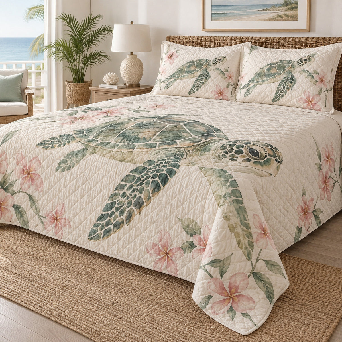 Blush Bloom Sea Turtle Quilt Set right angle
