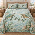 Sea Turtle Family Quilt Set | Coastal Bedding Gift for Ocean Loving Families