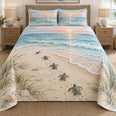 Sea Turtle Hatchlings Quilt Set | Beach Bedding Gift for Ocean Lovers