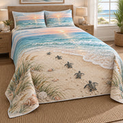 Sea turtle hatchlings beach quilt left angle