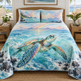 Island Rainbow Sea Turtle Quilt Set | Coastal Bedding Gift for Turtle Lovers
