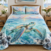 Island rainbow sea turtle quilt set front view