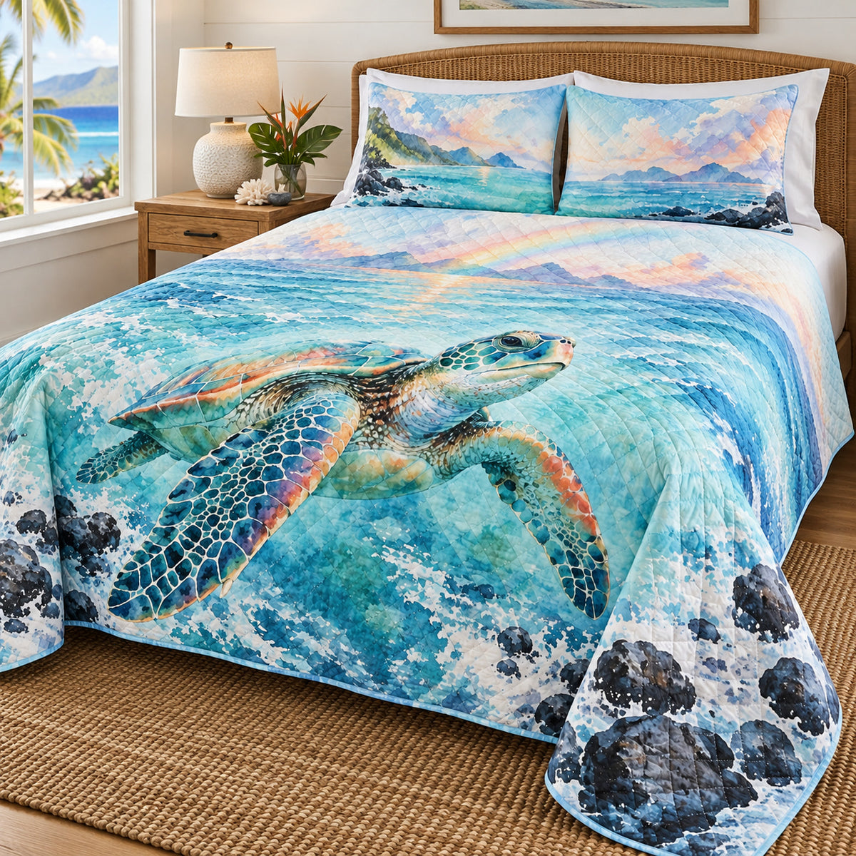 Island rainbow sea turtle quilt right angle