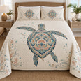 Mandala Sea Turtle Quilt Set | Coastal Bedding Gift for Turtle Lovers