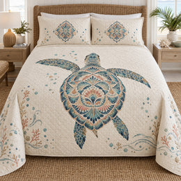 Mandala Sea Turtle Quilt Set | Coastal Bedding Gift for Turtle Lovers