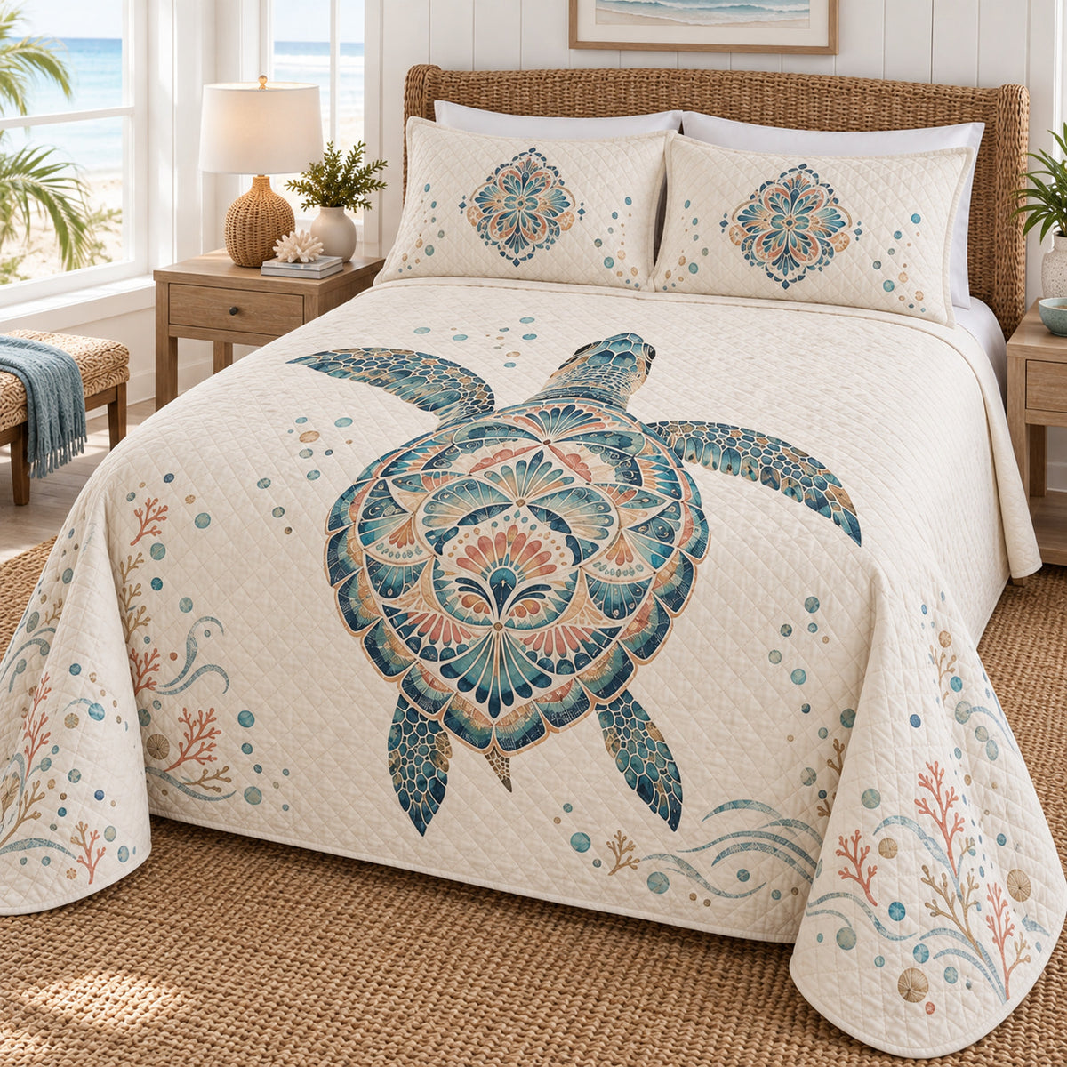Mandala sea turtle quilt set right view