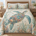 Ocean Garden Sea Turtle Quilt Set | Coastal Bedding Gift for Turtle Lovers