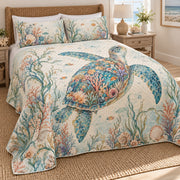 Ocean garden sea turtle quilt set left view