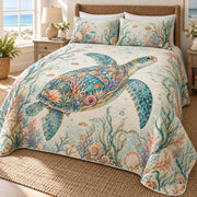 Ocean garden sea turtle quilt set right view