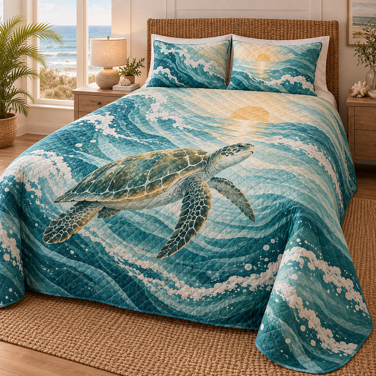 Sea turtle ocean wave quilt set right angle