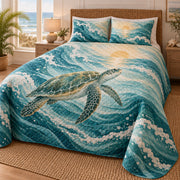 Sea turtle ocean wave quilt set right angle
