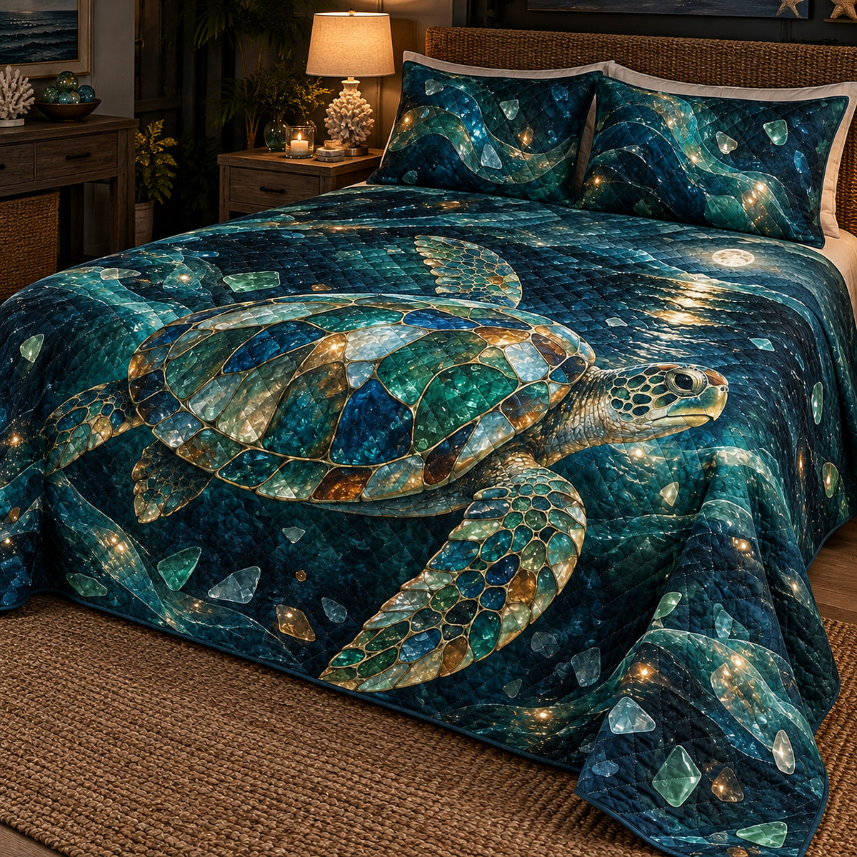 Sea glass turtle quilt set right view
