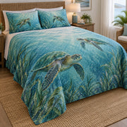 Seagrass Sea Turtle Quilt Set left angle