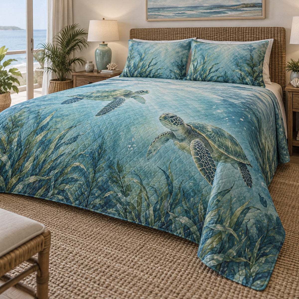 Seagrass Sea Turtle Quilt Set right angle