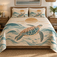Sunline Sea Turtle Quilt Set – Minimal Coastal Bedding Gift for Ocean Lovers