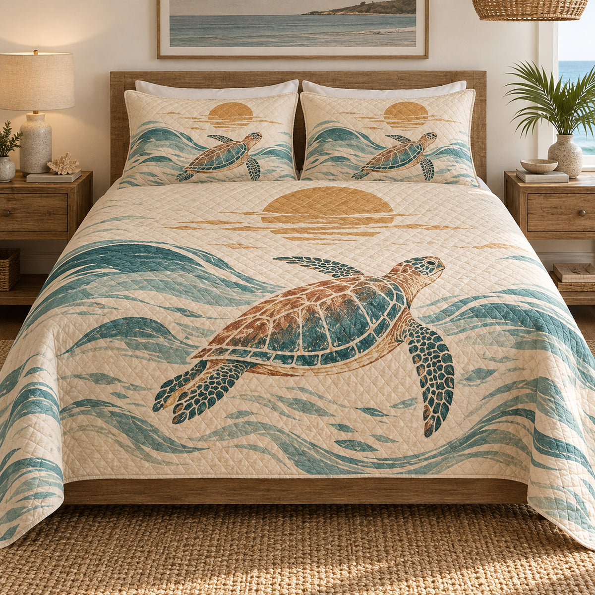 Sunline Sea Turtle Quilt Set front view