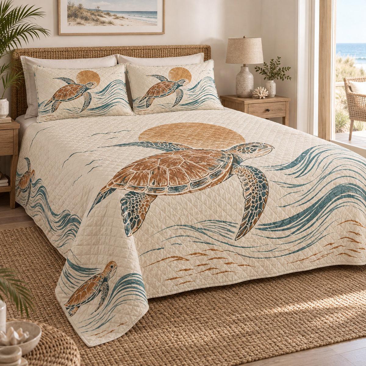Sunline Sea Turtle Quilt Set left angle