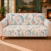 Shell Stair Mosaic sofa cover on a beige sofa