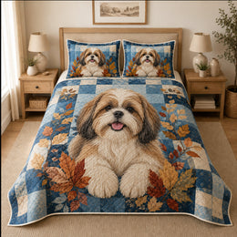 Shih Tzu Autumn Patchwork Quilt Set