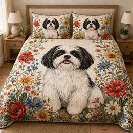 Shih Tzu Floral Quilt Set