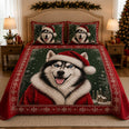 Siberian Husky Santa Christmas Quilt Set