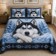 Siberian Husky Blue Snow Winter Quilt Set