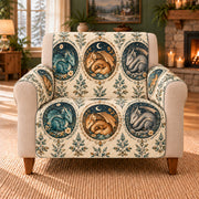 Sleeping Dragon Cameos sofa cover on a beige armchair