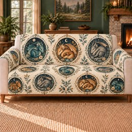Sleeping Dragon Cameos Sofa Cover, Fantasy Decor, Gift for Dragon Lovers