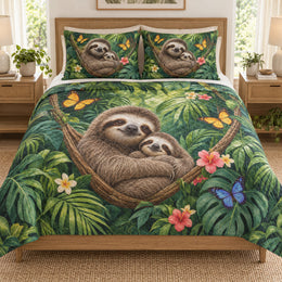 Sloth Family Tropical Jungle Quilt Set