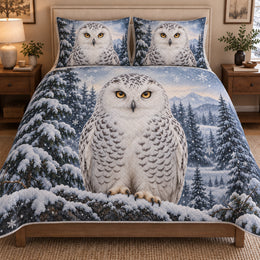 Snowy Owl Winter Forest Quilt Set