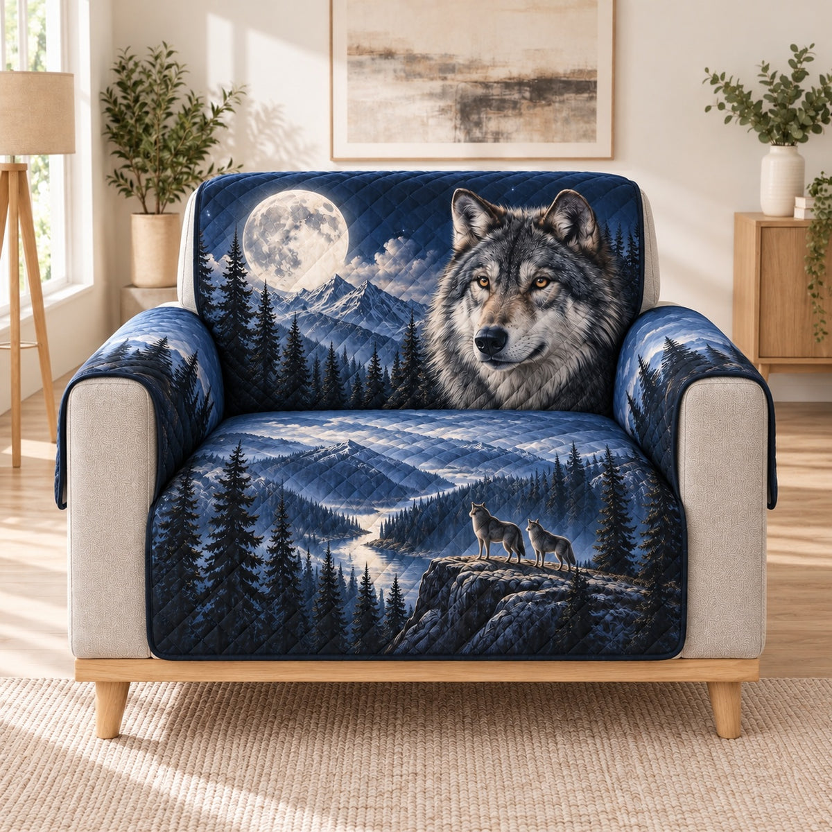Moonlit Wolf Mountain Sofa Cover, single-seat armchair view