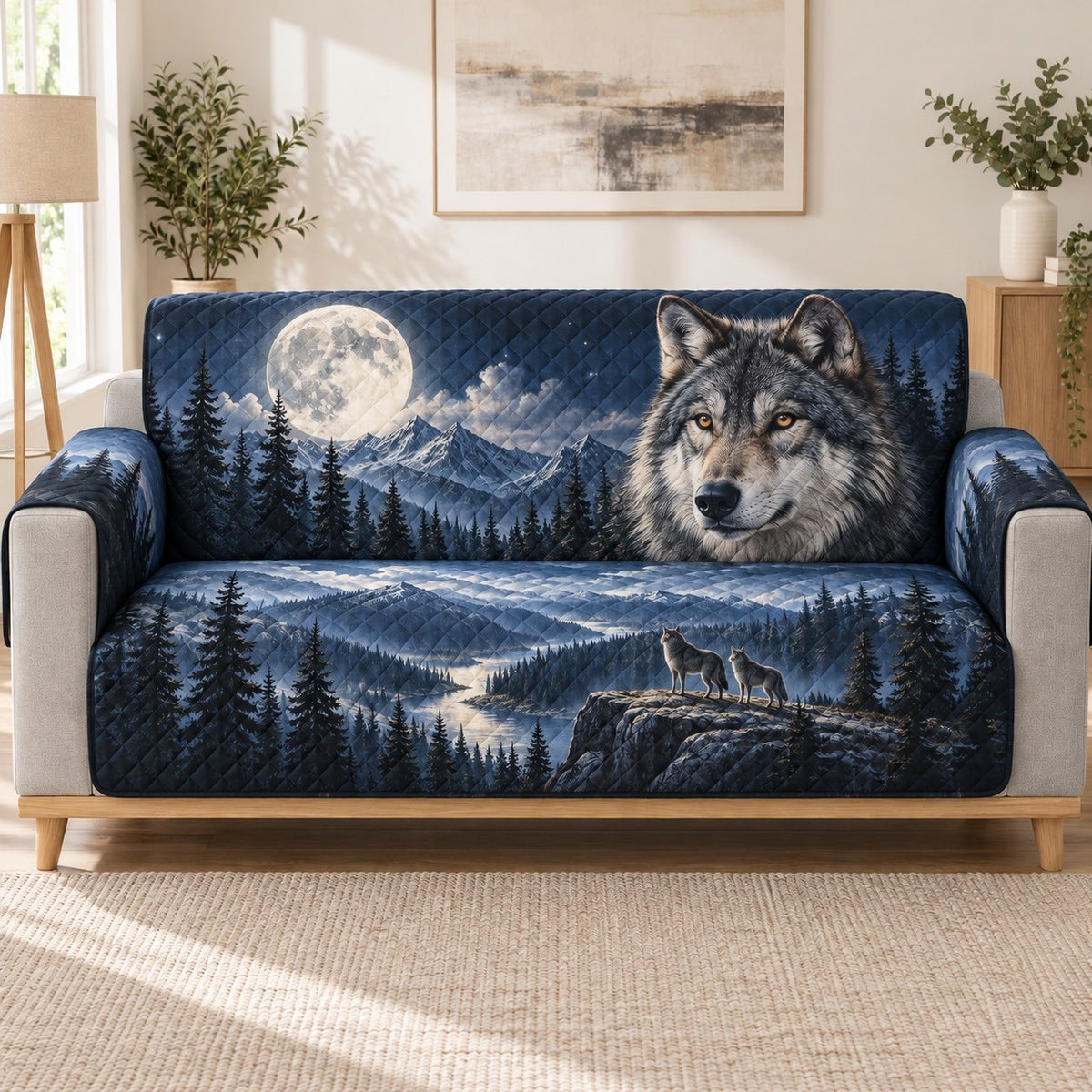 Moonlit Wolf Mountain Sofa Cover, long sofa view
