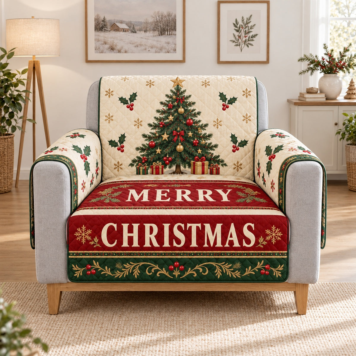 Merry Christmas Trees Sofa Cover, single-seat armchair view