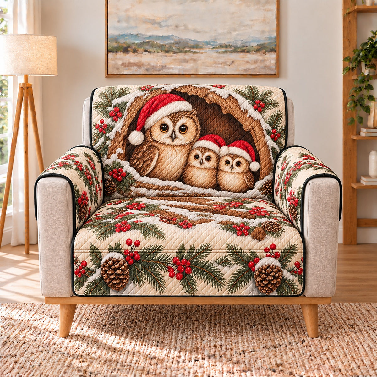 Christmas Owl Family Sofa Cover, single-seat armchair view