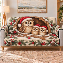 Christmas Owl Family Sofa Cover, Cozy Woodland Holiday Decor, Gift for Owl Lovers